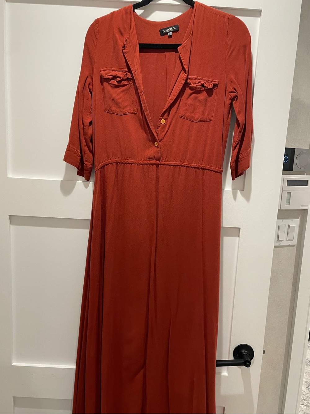 pashmina Rust Orange Maxi Dress with Button Front